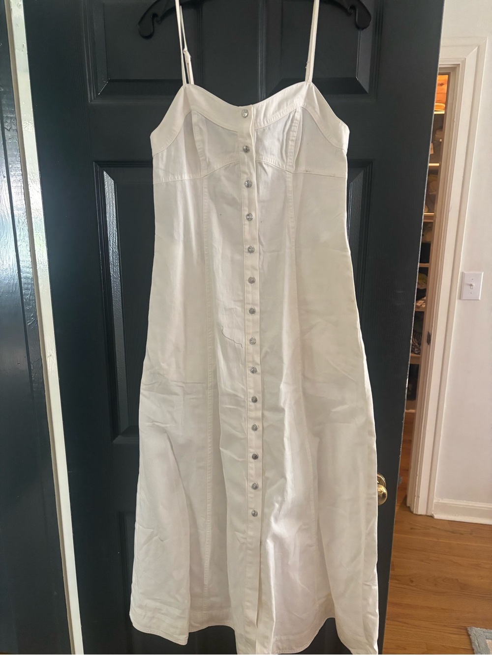 Free People White Button-Front Spaghetti Strap Maxi Dress (S)